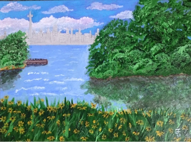 Landscape waterfront painting
