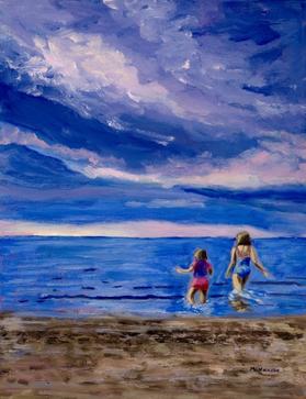 Children wading at the beach