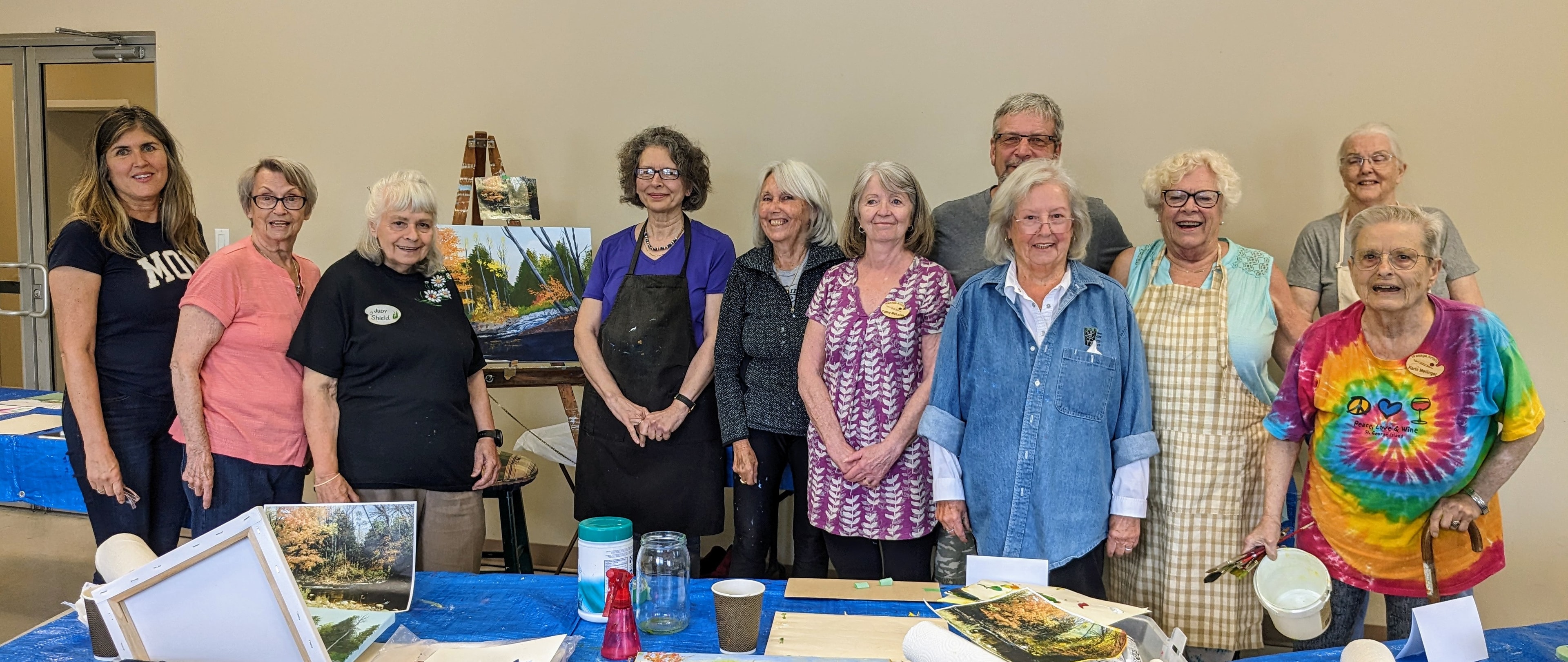 Judy Sheild leading the acrylic painting workshop