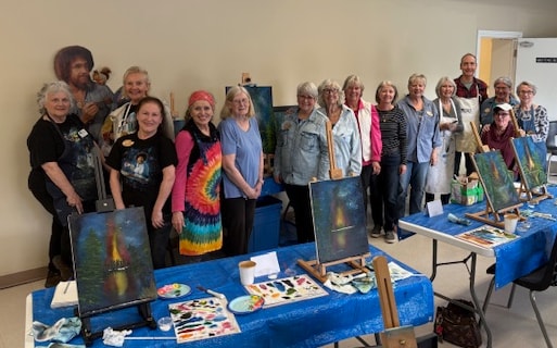 Bob Ross style painting workshop participants September 2024