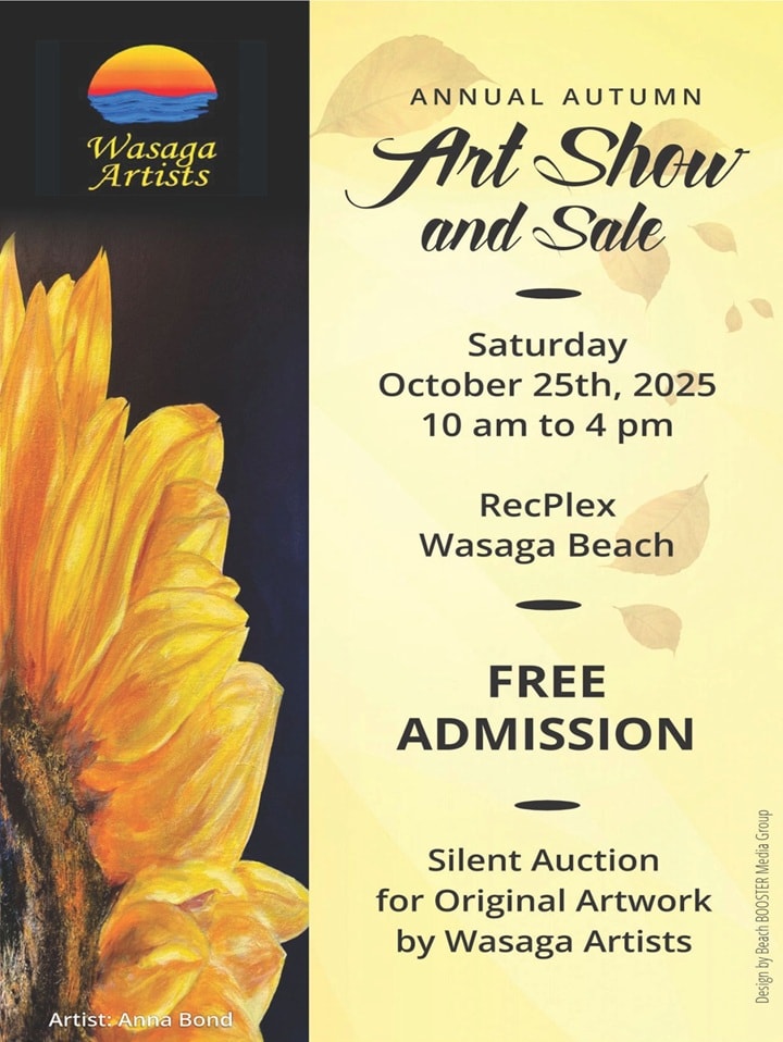 Wasaga Artists Annual Autumn Art Show and Sale poster, Saturday October 25, 2025, Wasaga Beach RecPlex