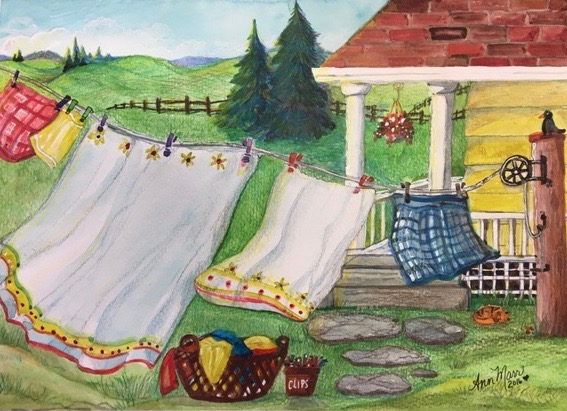 Clothes line painting by Ann Marr