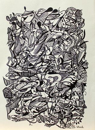 Black and white painting by Carmelle Steele